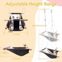 Tislly indoor outdoor baby swing in grey cotton with beech wood frame and 5-point belt - view 10