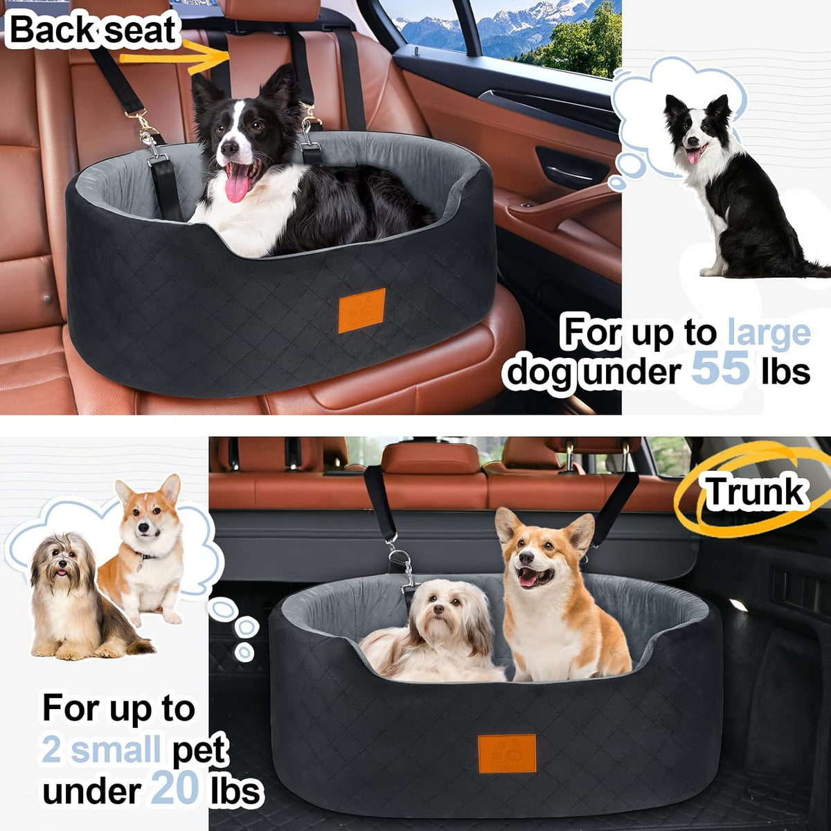 Dog Car Seat for Medium Dogs Up to 50 lbs - Black/Gray - image 2