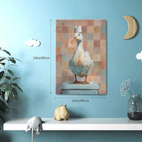 Funny Duck Bathroom Wall Art Cute Duck on Toilet Canvas Wall Decor Funny Quirky Farm Animal Pictures Painting Print Framed Artwork Decorations Gifts for Bathroom 16"x24"