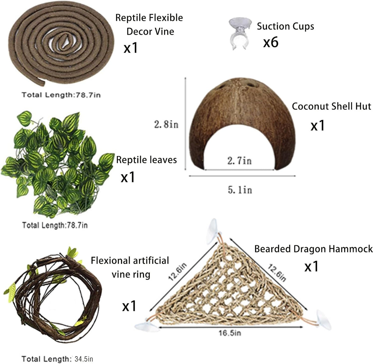 PINVNBY Bearded Dragon Tank Accessories - 【Coconut Shell+Triangle Hammock Decor】 - image 2