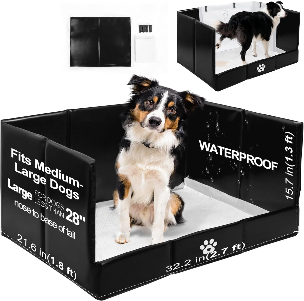 HQ4US 4LEGS Dog Litter Box Indoor High Walls - Black / Large for Dog＜ 28" Length