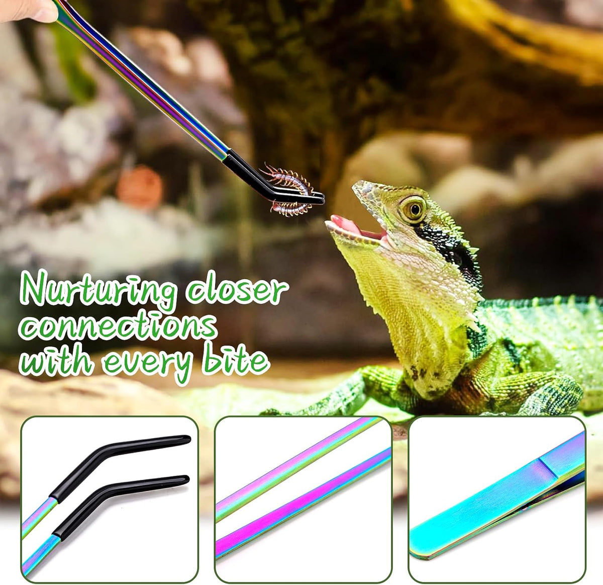 OLIISS Iridescent Reptile Feeding Tongs with Rubber Tips, 10.6" - 10.6 Inch - image 3