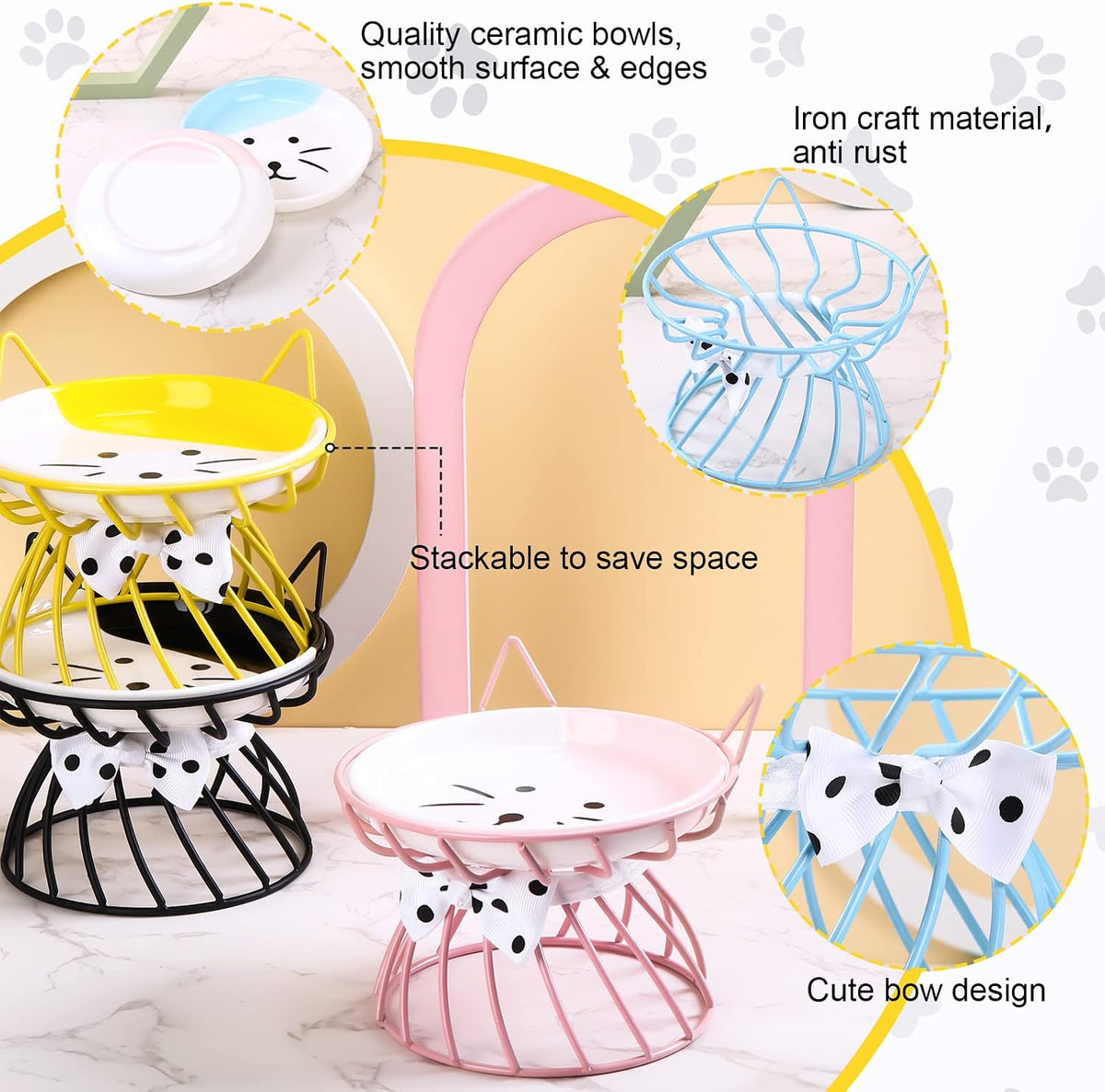 Sunnyray 4 Pcs Elevated Cat Bowls Raised Cat Food Bowl - Bow Tie / Multicolor - image 3