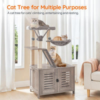 HOOBRO Cat Tree with Litter Box Enclosure - Greige - image 2
