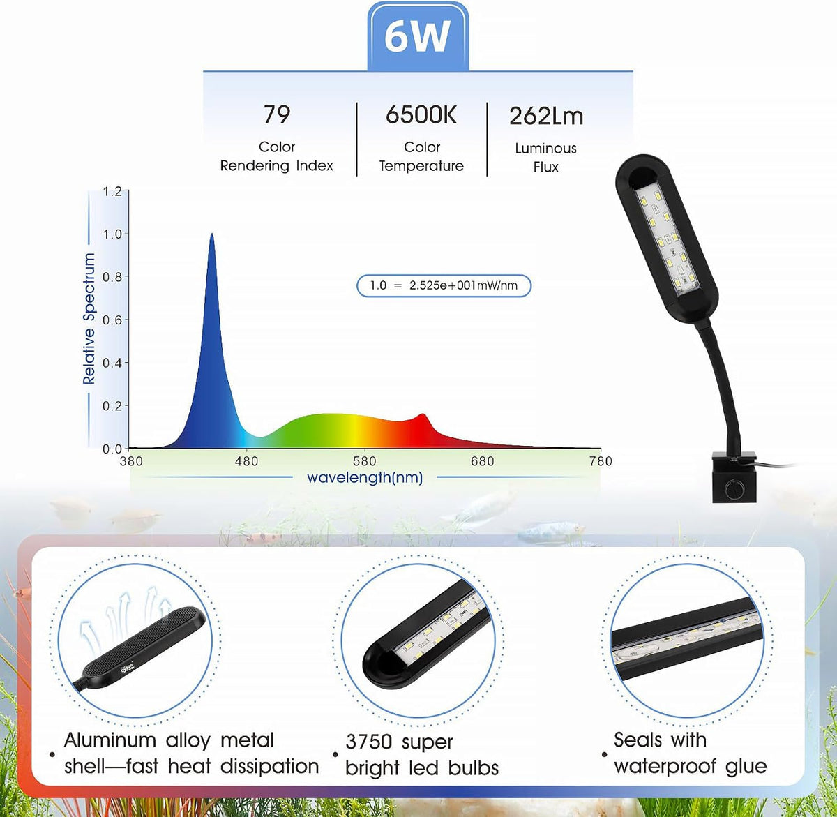 hygger 0.5-5 Gallon Nano Tank Mini Clip-on Aquarium Light with White - 6W - image 2