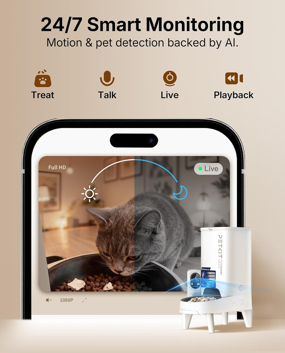 PETKIT Upgraded Multi-Cat Recognition Automatic Cat Feeder with Camera – Essentials for Cats - White with Upgraded Single Food Hopper - image 2