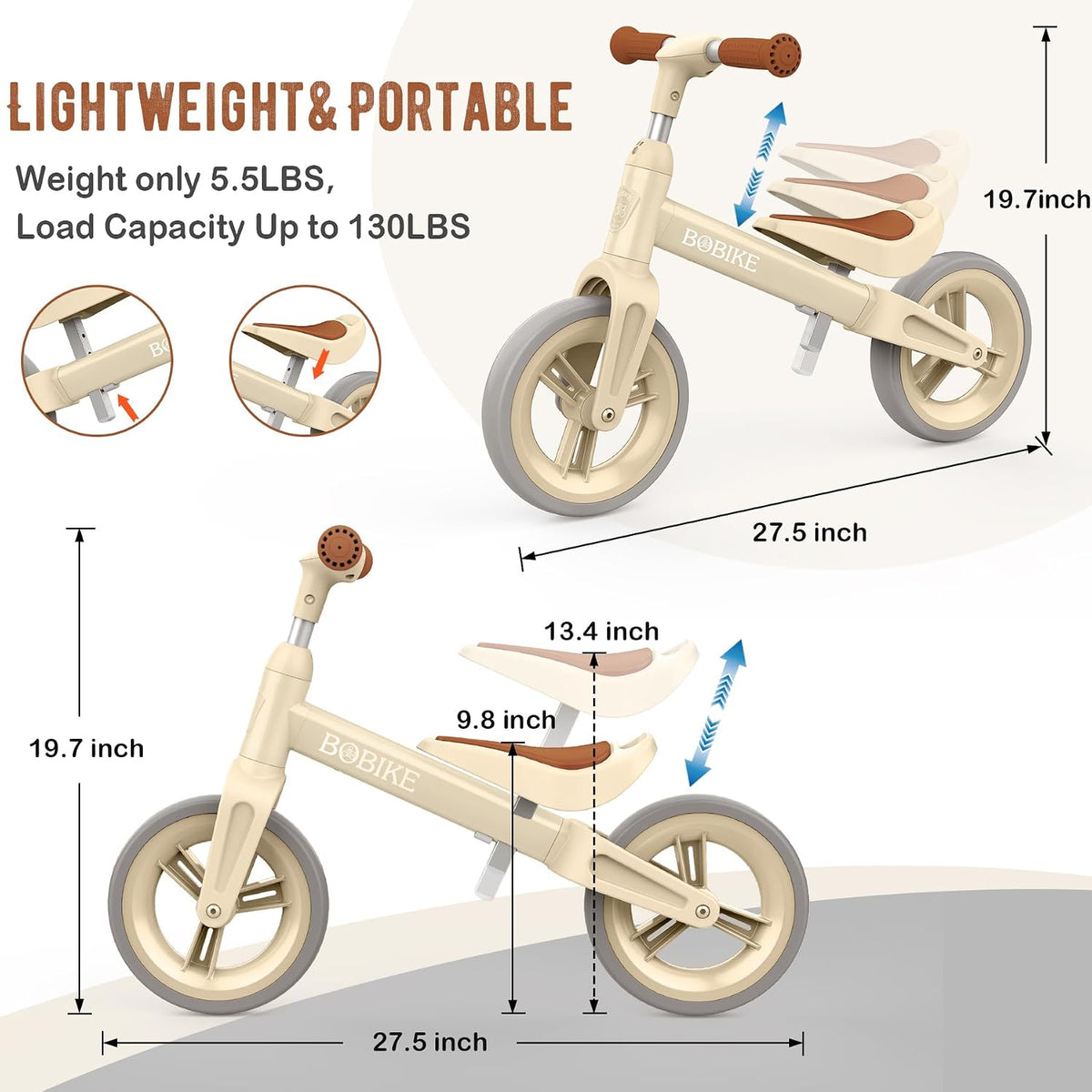 Bobike Toddler Balance Bike Toys for 1 to 4 Year Old Girls Boys - BEIGE - image 4