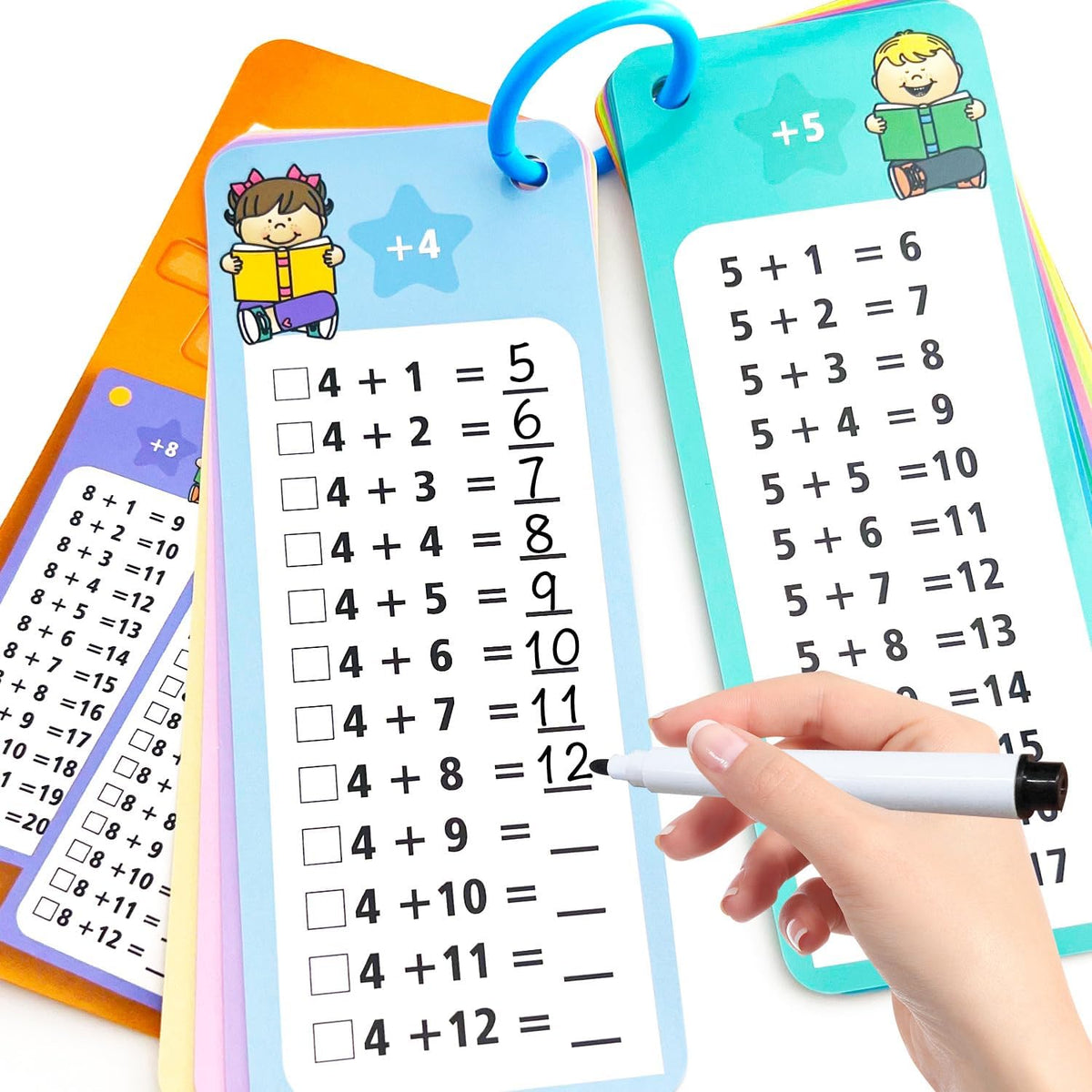 Anemeeoke 1-12 multiplication flash cards with dry erase markers and binder ring - view 4