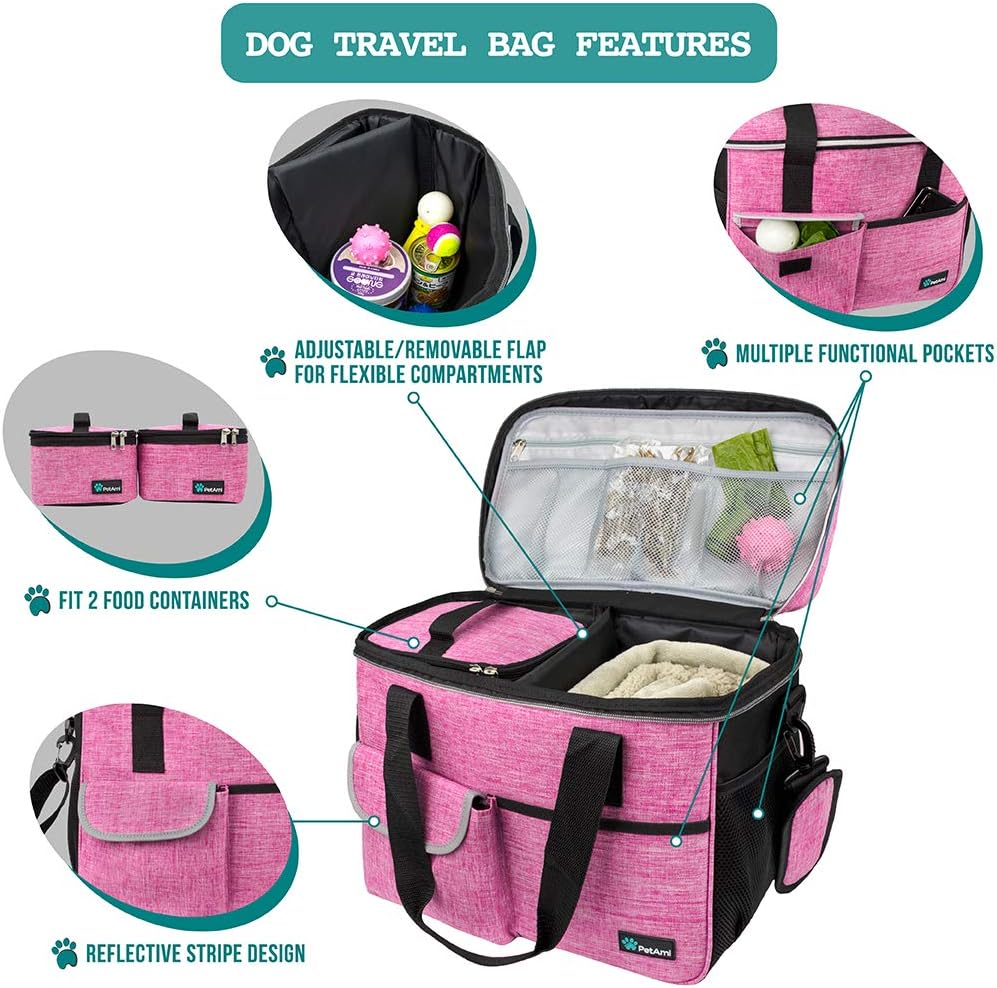PetAmi Dog Travel Bag Organizer, Pet Supplies Diaper Tote - Medium - 14.5"L x 8.0"W x 12.0"H / Pink - image 4