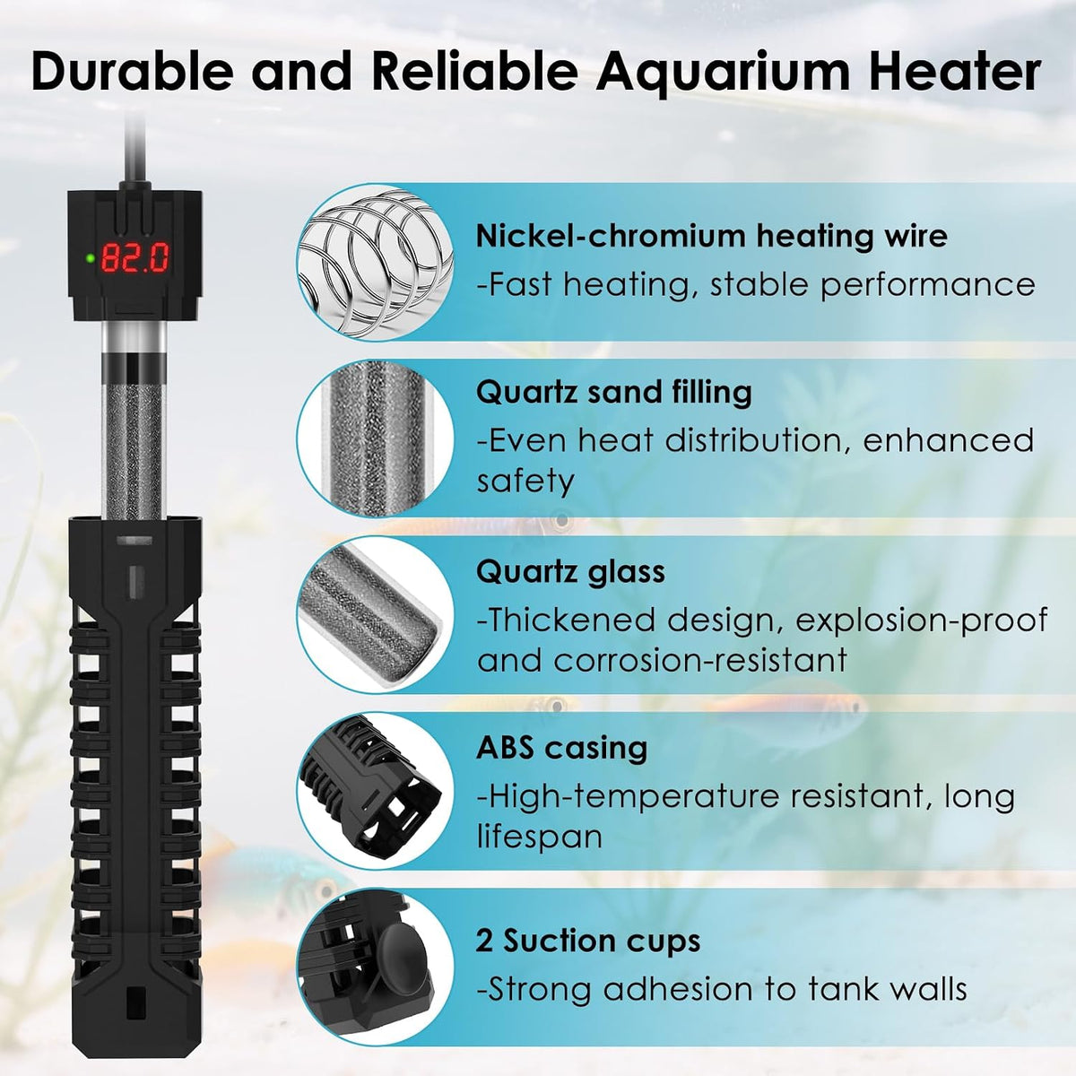 25W Aquarium Heater, Adjustable Small Fish Tank Heater - For 20-40 Gal - image 2