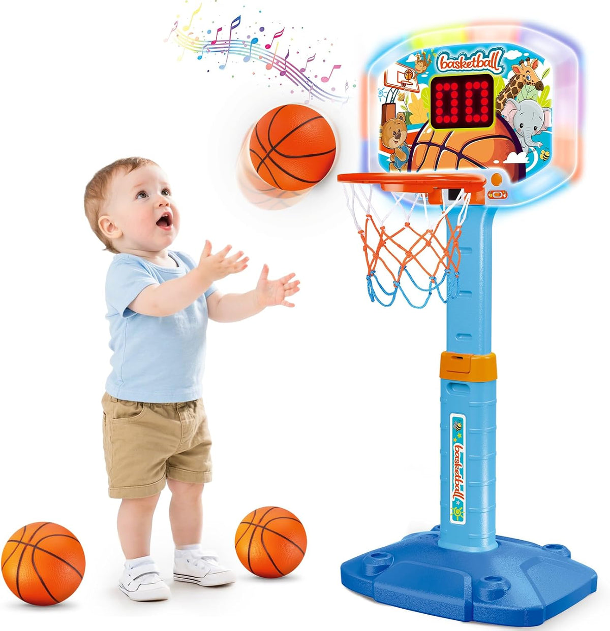 Kids Basketball Hoop, Adjustable Toddler Basketball Hoop Set for Ages 1-3 – Fun for Kids & Family - Multicolor