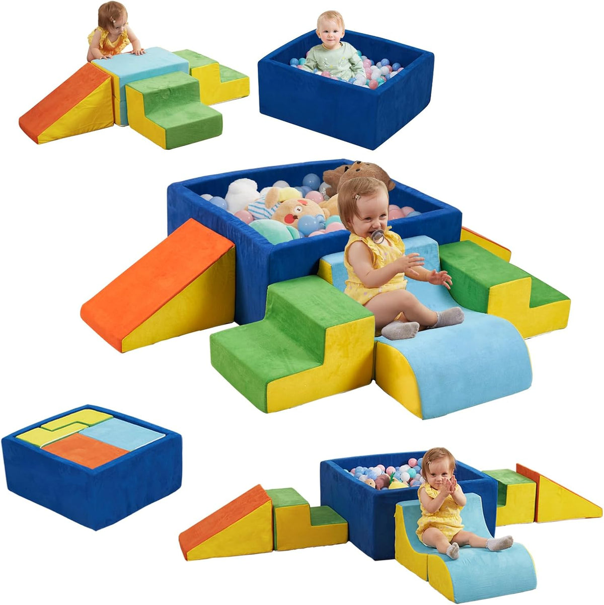 STAOLENE 6 piece soft foam climbing blocks for toddlers with ball pit, stairs and ramps