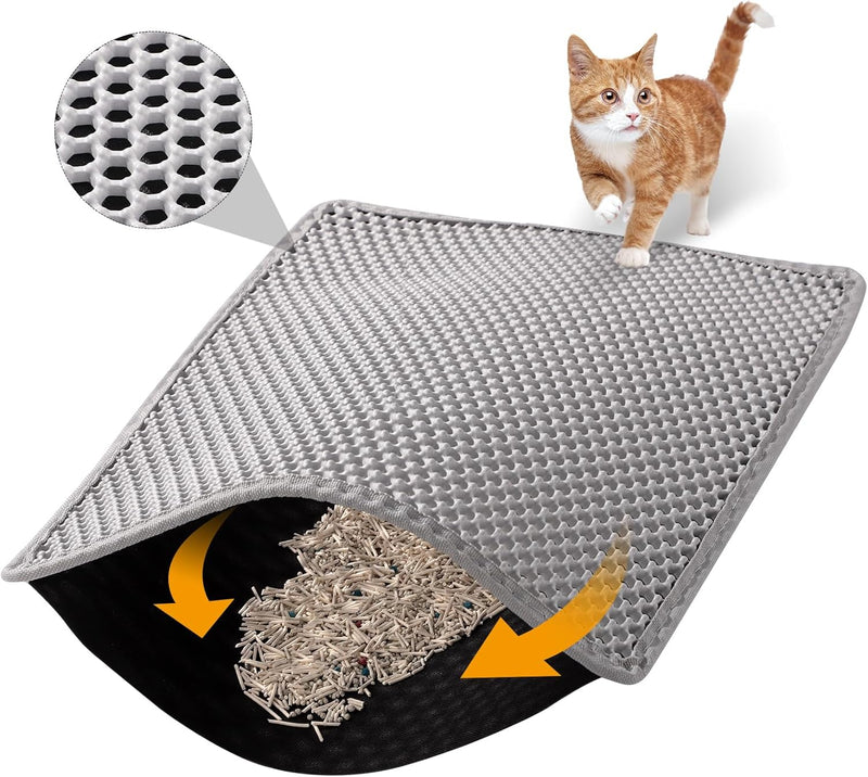 Cat Litter Mat 24 x 15 in, Double Layer, Waterproof, Gray – Daily Care for Cats - 24x15 Inch