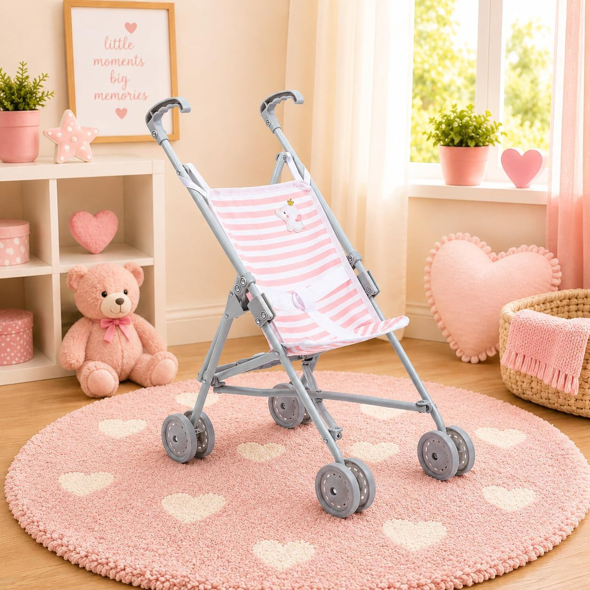 JC Toys Boutique | Folding Umbrella Doll Stroller for Children 2 Years Plus, Blue Stripes and Soft - image 2