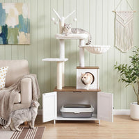 HOOBRO Cat Tree Tower with Litter Box Enclosure Indoor - White + Walnut - image 3