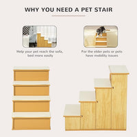 PawHut Pet Stairs, Small Pet Steps with Cushioned Removable Covering for Dogs and Cats Up to 22 Lbs., Natural