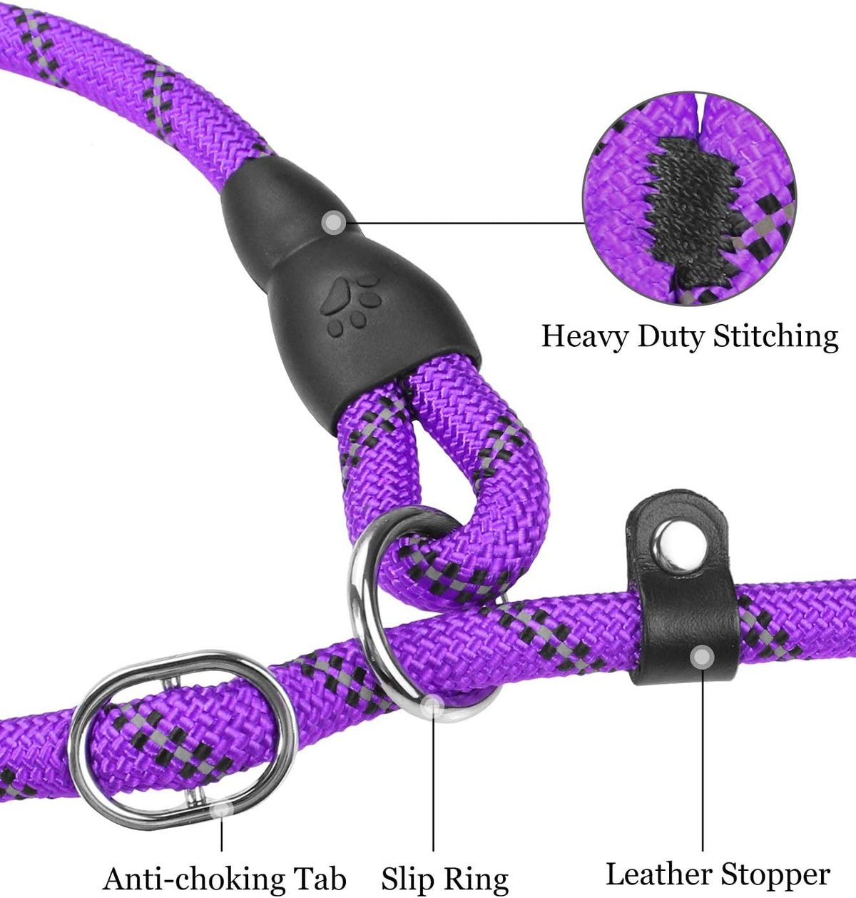 Slip Lead for Dogs, No Pull Training Leash, Padded Handle – Essentials for Dogs - M-3/8"x6'(50-110lbs) / Purple - image 4