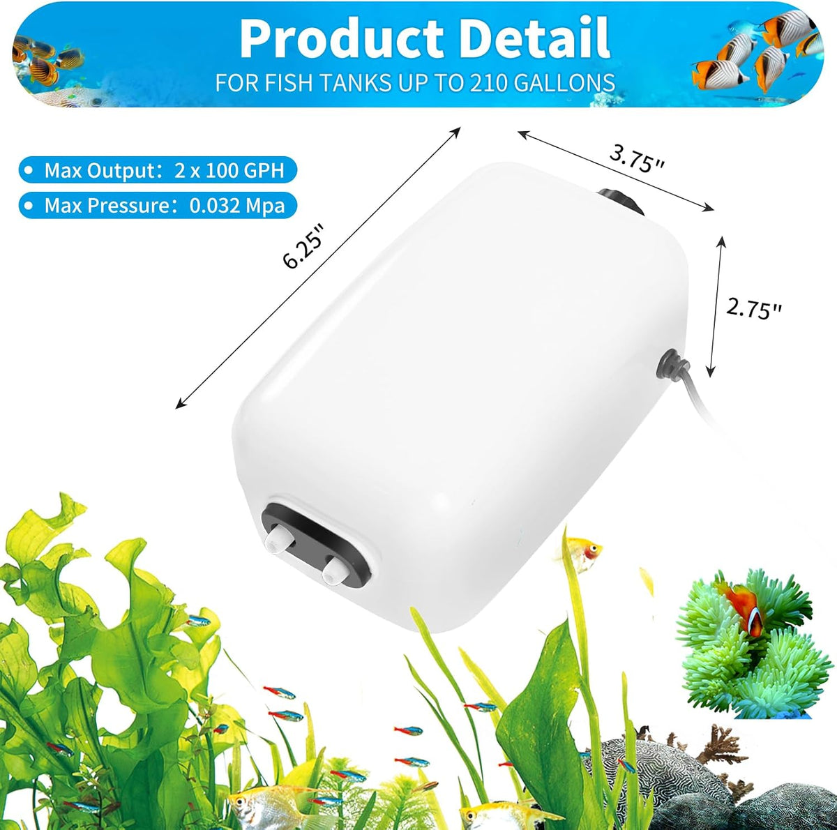 AQUANEAT Aquarium Air Pump for 20-210 Gallon Tank - 150-210 Gallons - image 2