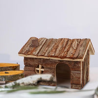 Hypeety Natural Wooden Hamster House Cage Small Animals House with Chimney for Pet Rats Gerbil Hideout Play House (M)