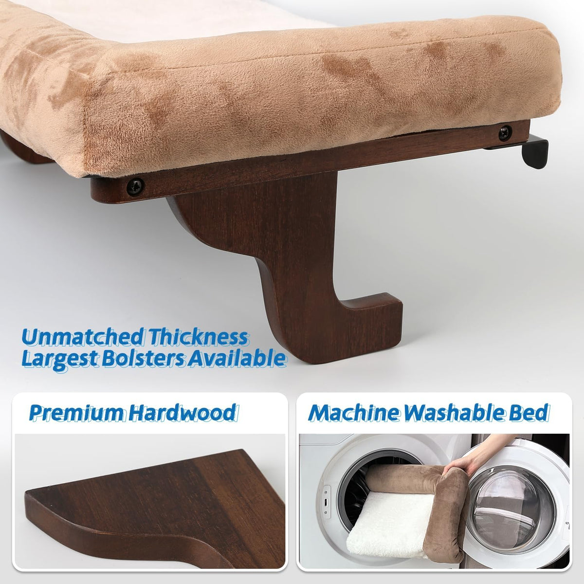Zakkart Cat Perch for Windowsill with Bolsters – Essentials for Cats - Dark Stained Wood with Brown Bed / 24''L x 15''W - image 4
