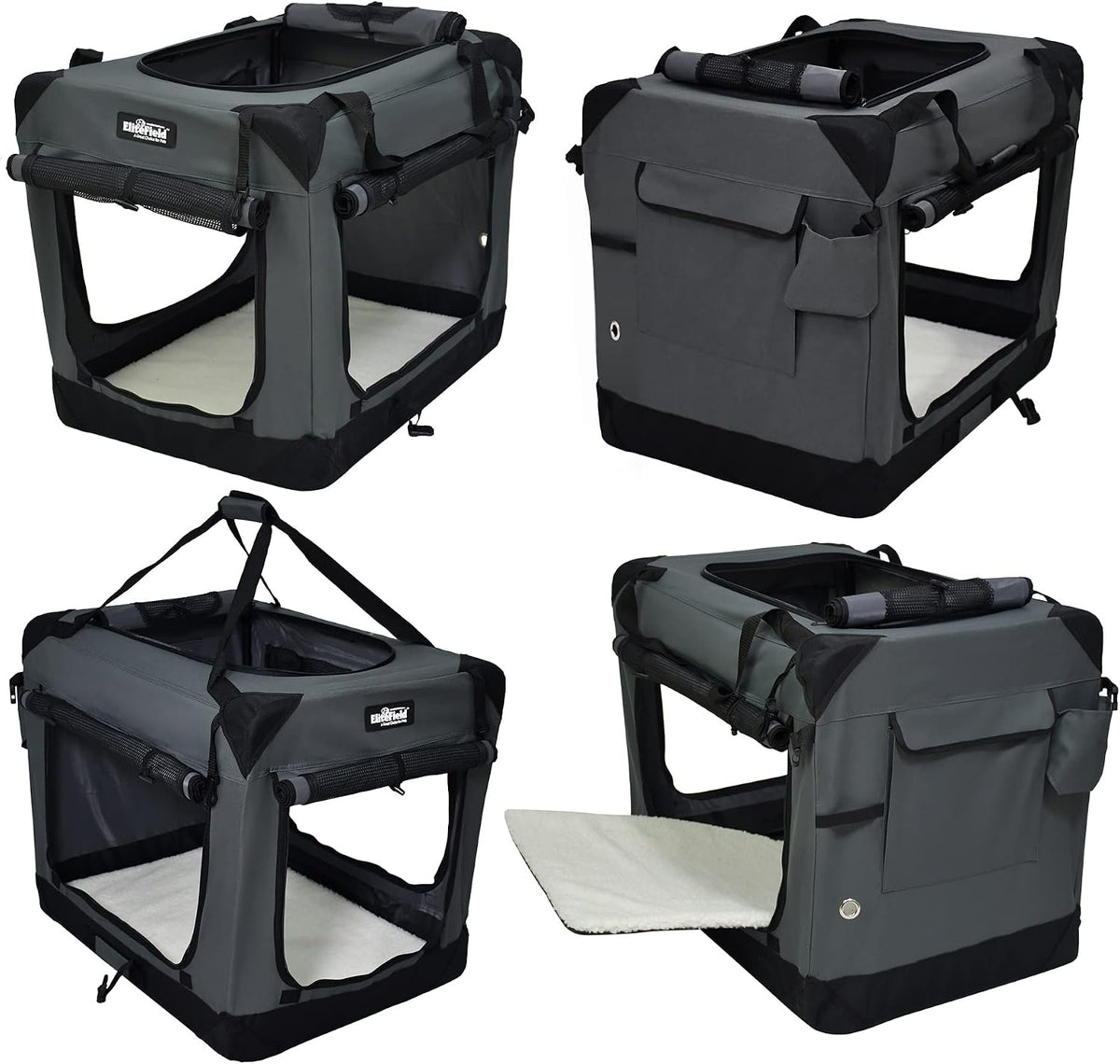 EliteField 4-Door Folding Soft Dog Crate with Curtains – Essentials for Dogs - Gray / 20.0"L x 14.0"W x 14.0"H - image 4