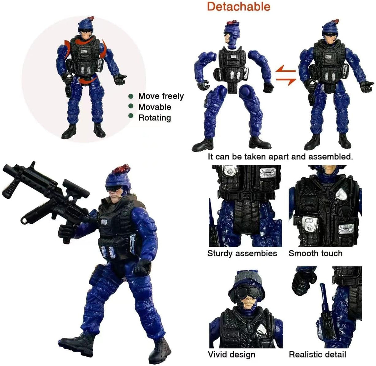 Army Men Action Figures, Soldiers Toys with Weapons for Boys 4-7 - Dark Blue - image 3