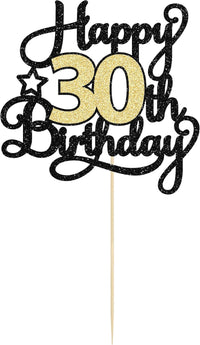 1Pc Happy 80th Birthday Cake Topper Black Gold Glitter Cheers to 80 - 30th - image 3