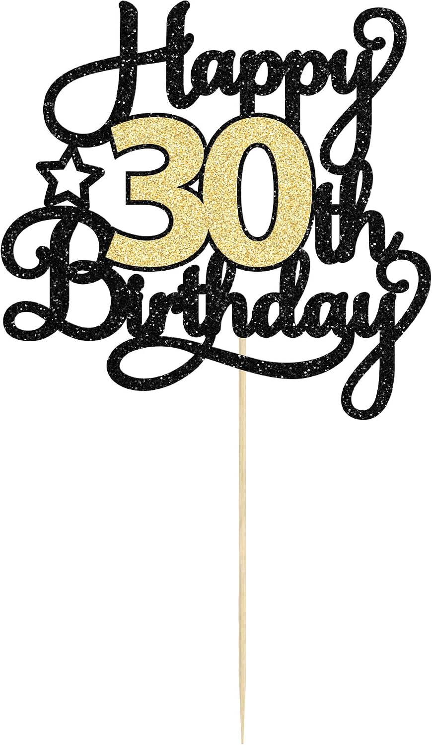 1Pc Happy 80th Birthday Cake Topper Black Gold Glitter Cheers to 80 - 30th - image 3