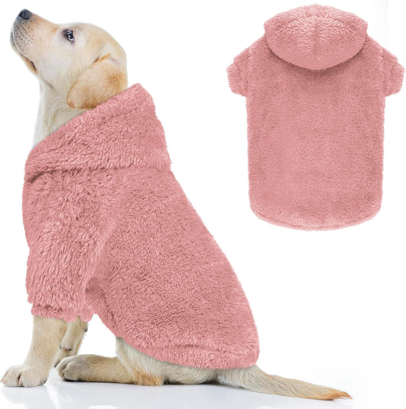 Fuzzy Dog Hoodie Dog Sweaters for Large Dogs Soft Double-Sided Plush - Large / Pink