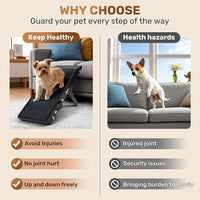 Wood Dog Ramp for Bed, 5-Level Adjustable Height (10" to 21") Pet Ramp with Non-Slip Surface for Couch, Bed and Car, Foldable Dog Ramp for Small, Medium to Large Dogs, Up to 200LBS