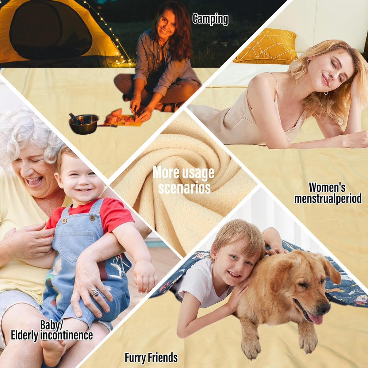 Waterproof Blanket for Bed Couch Sofa, Reversible & Reusable Cat - 80"x90" / Warm Yellow/Warm White - image 4