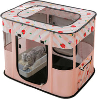 Foldable Pet Cat Playpen, Indoor Cat cage Crates S - Pink / Medium（31.5"L x 23.6"W x 21.7"H）