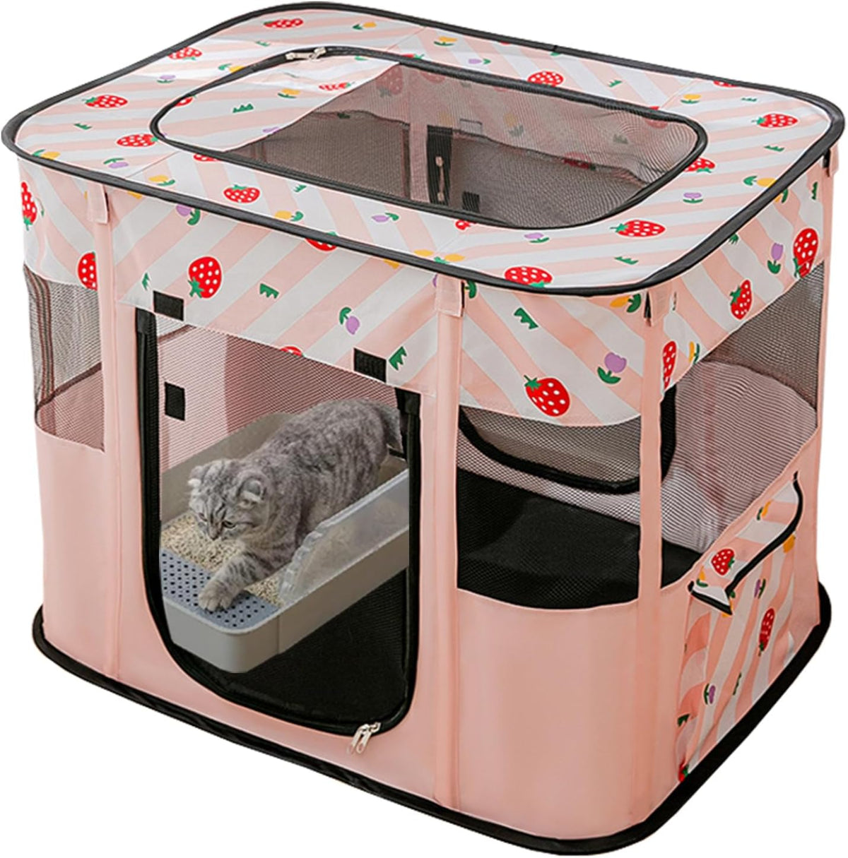 Foldable Pet Cat Playpen, Indoor Cat cage Crates S - Pink / Medium（31.5"L x 23.6"W x 21.7"H）