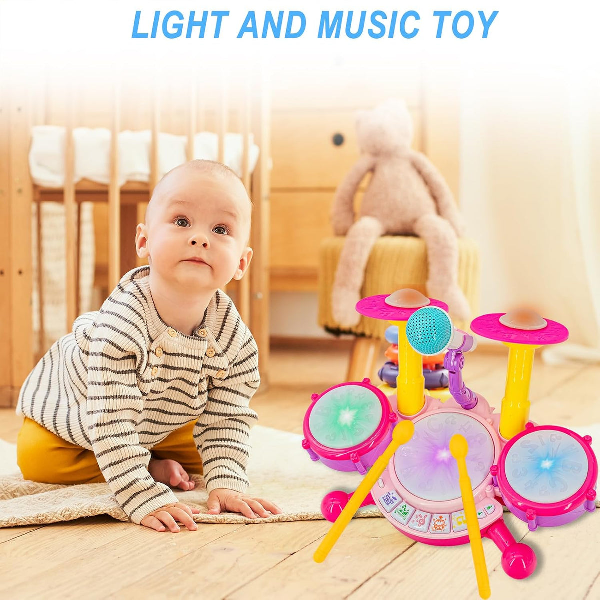 Drum Set for Toddlers, Kids Musical Instruments - Pink - image 3