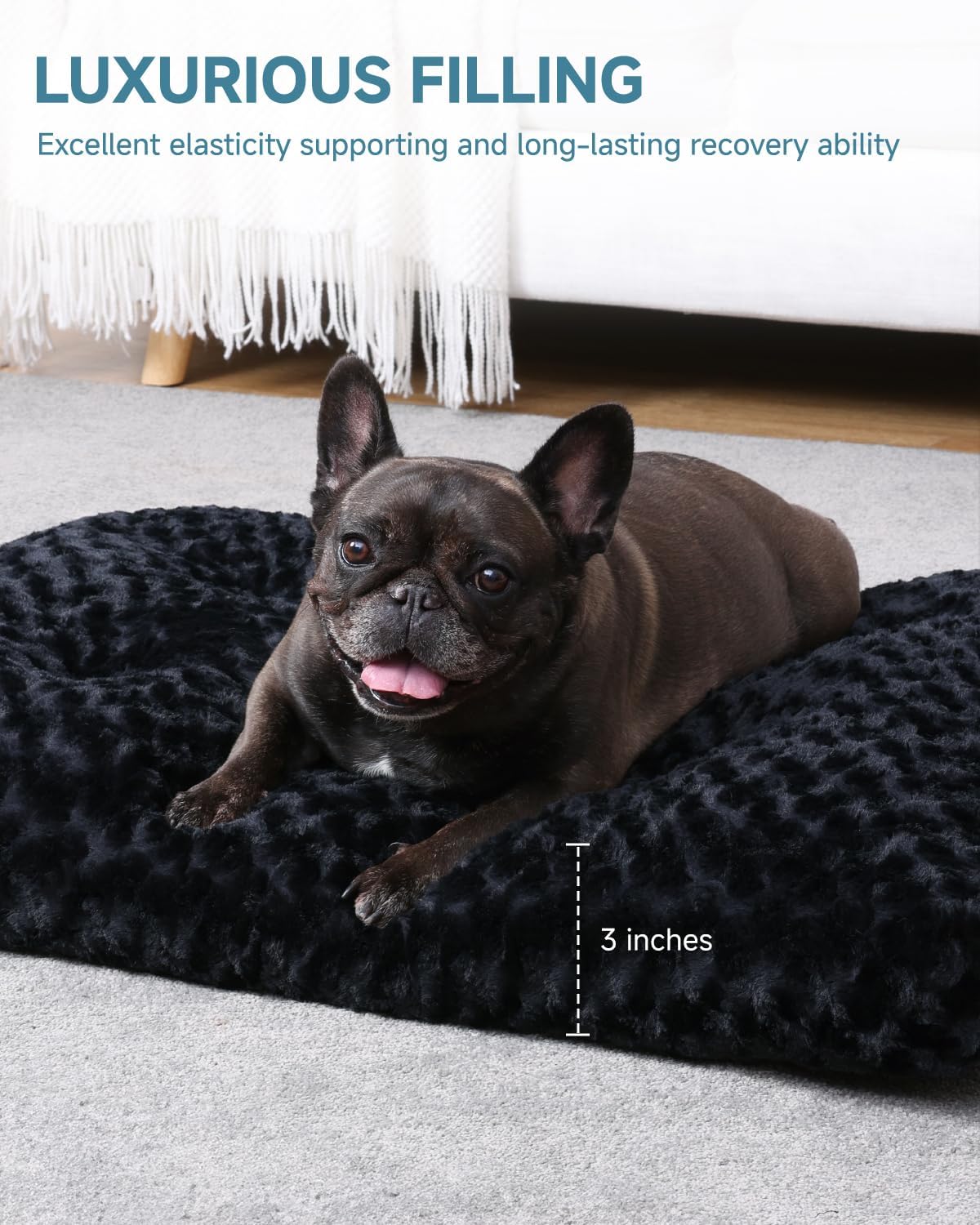 KSIIA Washable Dog Bed Medium Size Dog Crate Bed Plush Pet Mat - Black / 23.0"L x 18.0"W x 3.0"Th - image 3