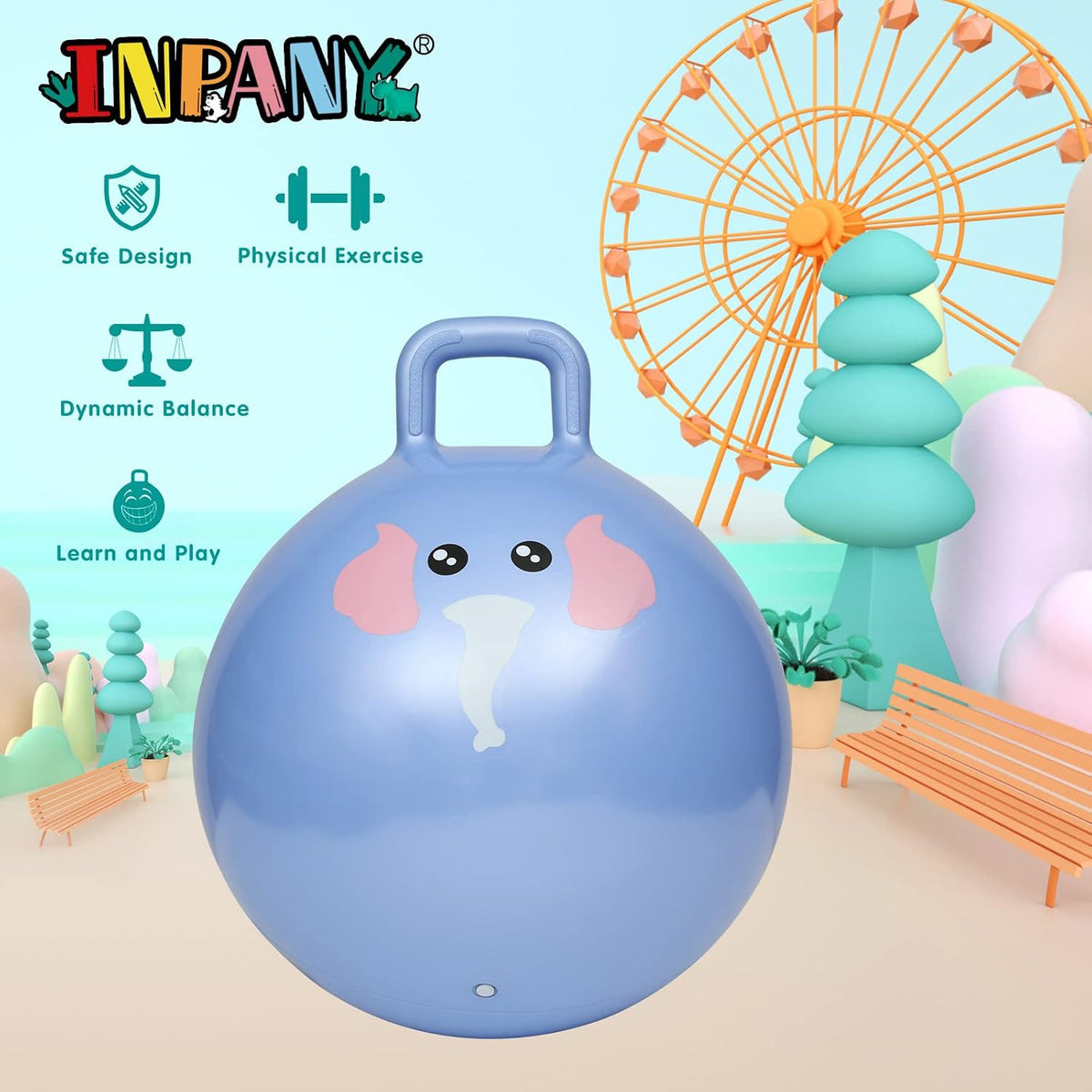 INPANY Bouncy Ball with Handle - Pink Elephant - image 4