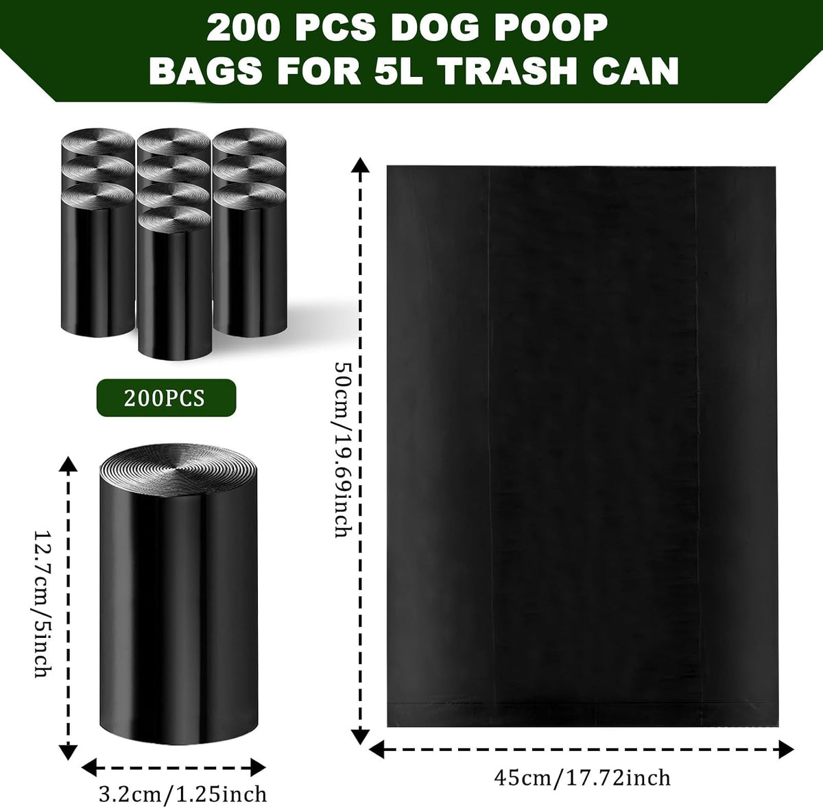 Dog Waste Bags - 100 Pcs Dog Poop Bags for 5L Dog Poop Trash Can Outside – Essentials for Dogs - 1 Count (Pack of 200) - image 2