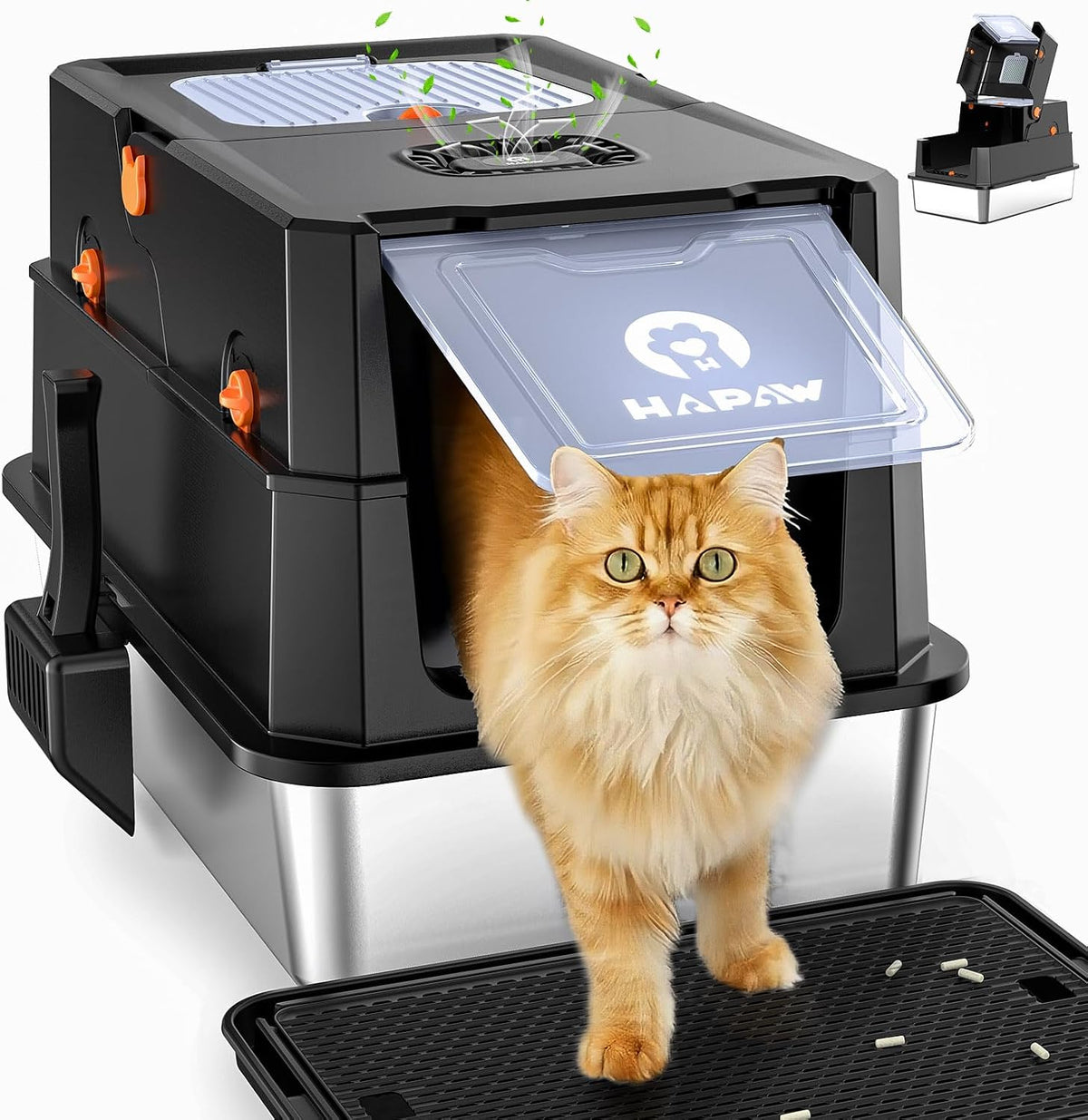 Stainless Steel Litter Box with Lid - Black