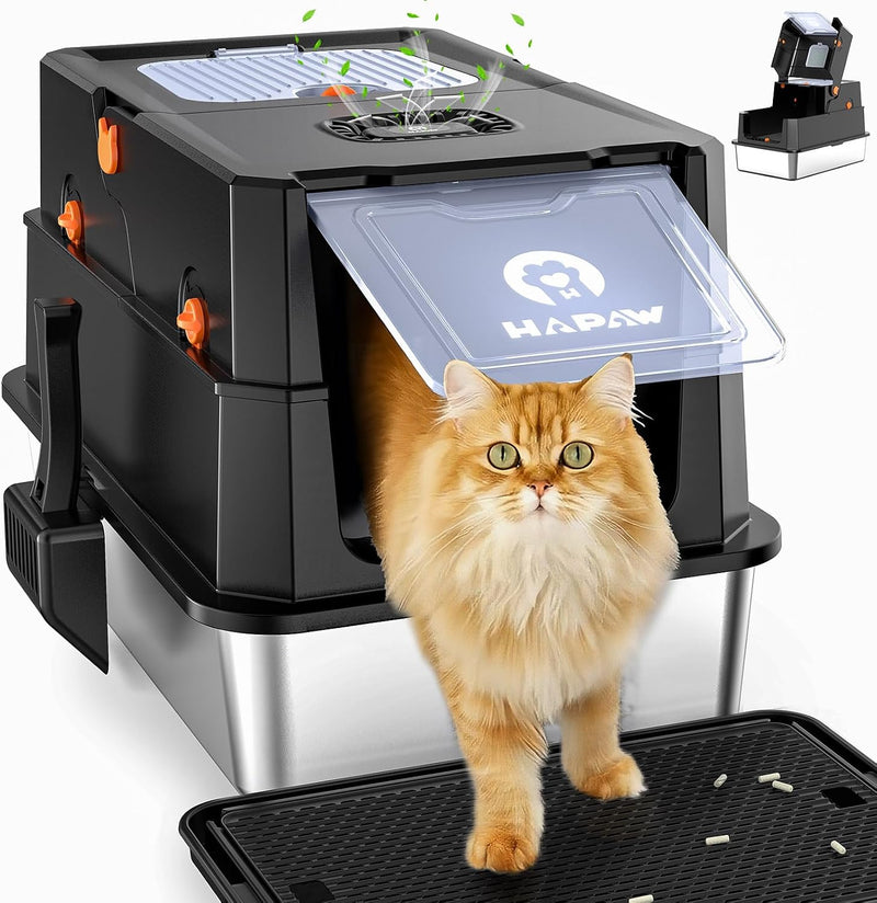 Stainless Steel Litter Box with Lid - Black