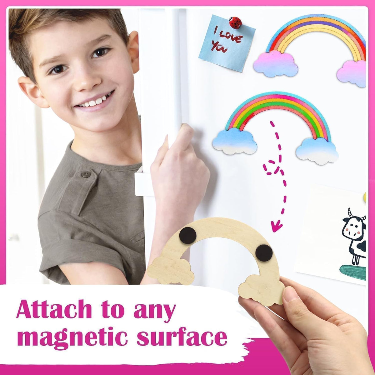 BOIKOKY 12-pack rainbow painting party favor kits with wooden rainbow magnets - view 7