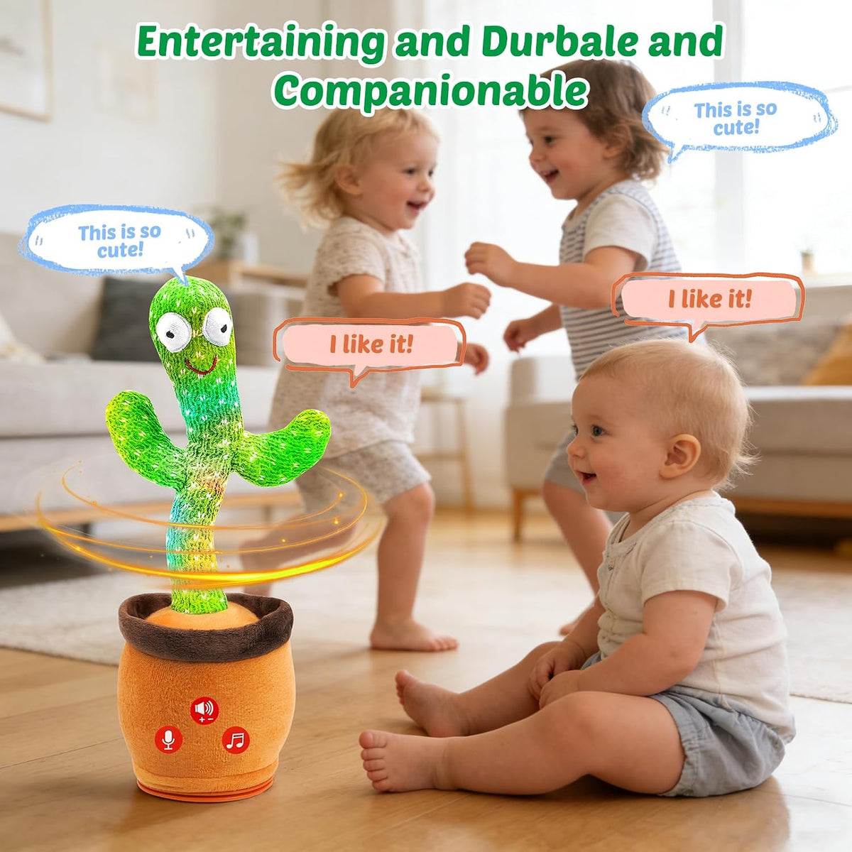 Qularlans Dancing Talking Cactus Toy for Girls Boys Interactive Gifts – Fun for Kids & Family - Non-rechargeable - image 4