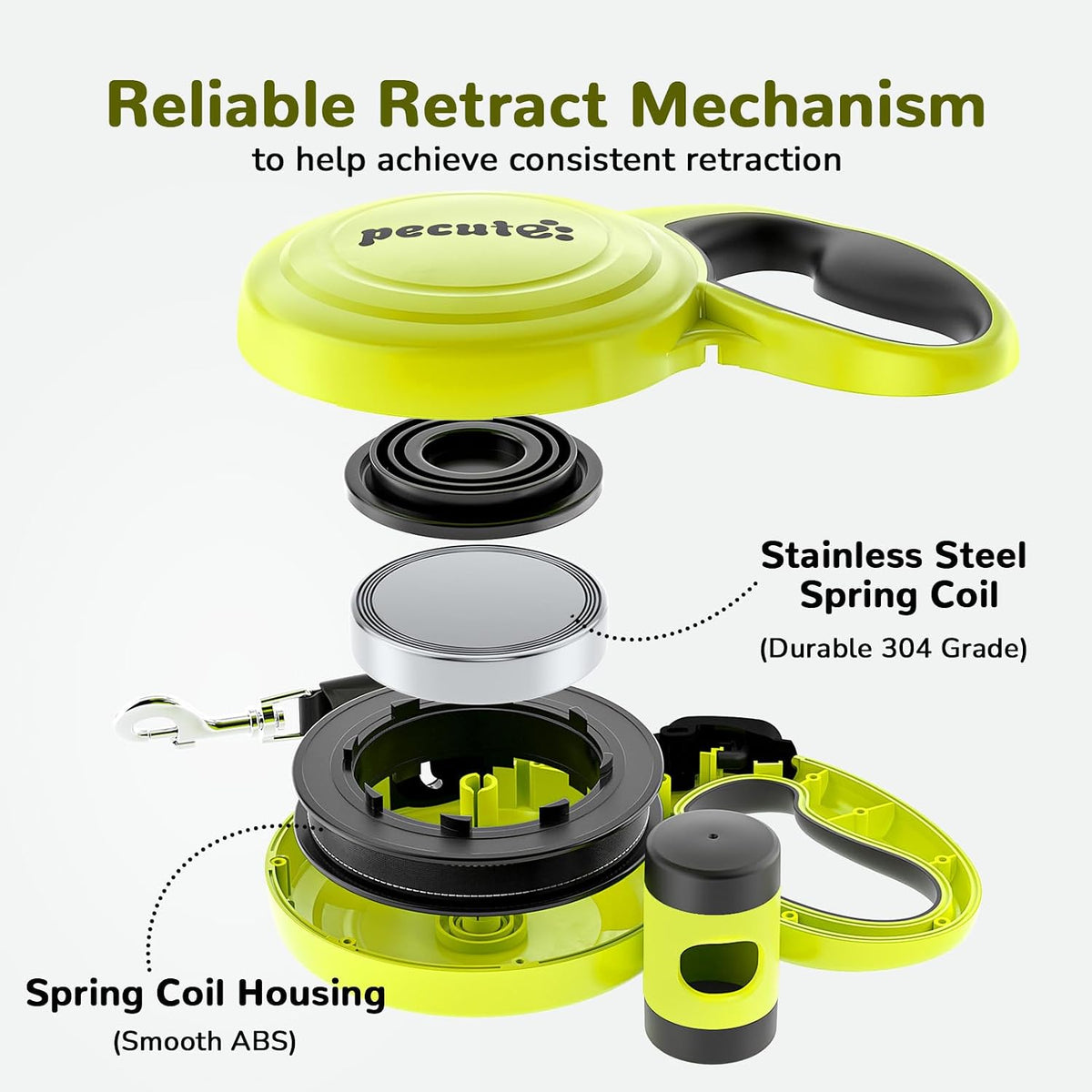 32ft Retractable Dog Leash with Reflective Strips - Green / 32ft | 110 lbs max - image 3