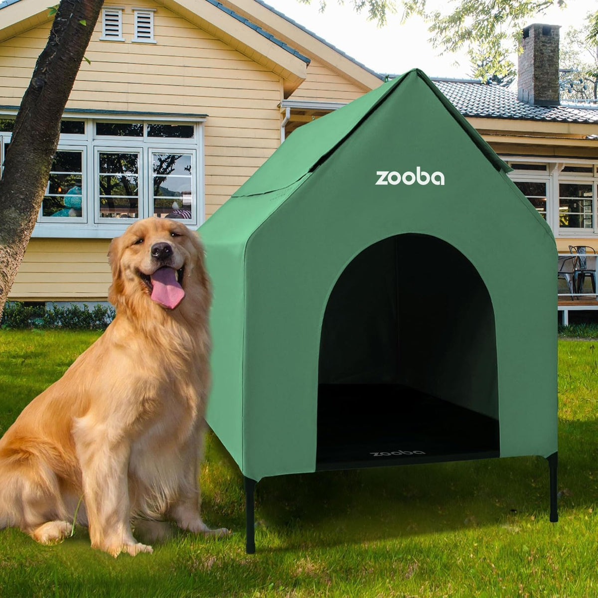 Zooba Large Dog House Outdoor - Green / Large: 36 inch