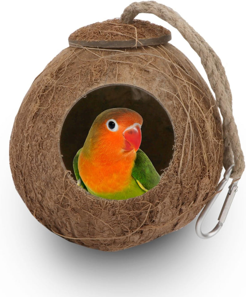 Hypeety Pet Bird Breeding Nest Natural Coconut Bird Hideout Hut - Coco Rope Hanging Nest