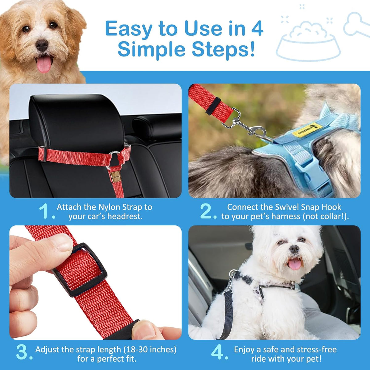 3 Pack Small Dog Belt for Car - Red & Black & Purple - image 4