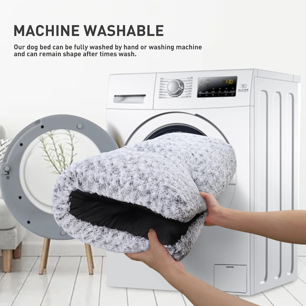 KSIIA Washable Dog Bed Medium Size Dog Crate Bed Plush Pet Mat - Grey / 29.0"L x 21.0"W x 3.0"Th - image 2