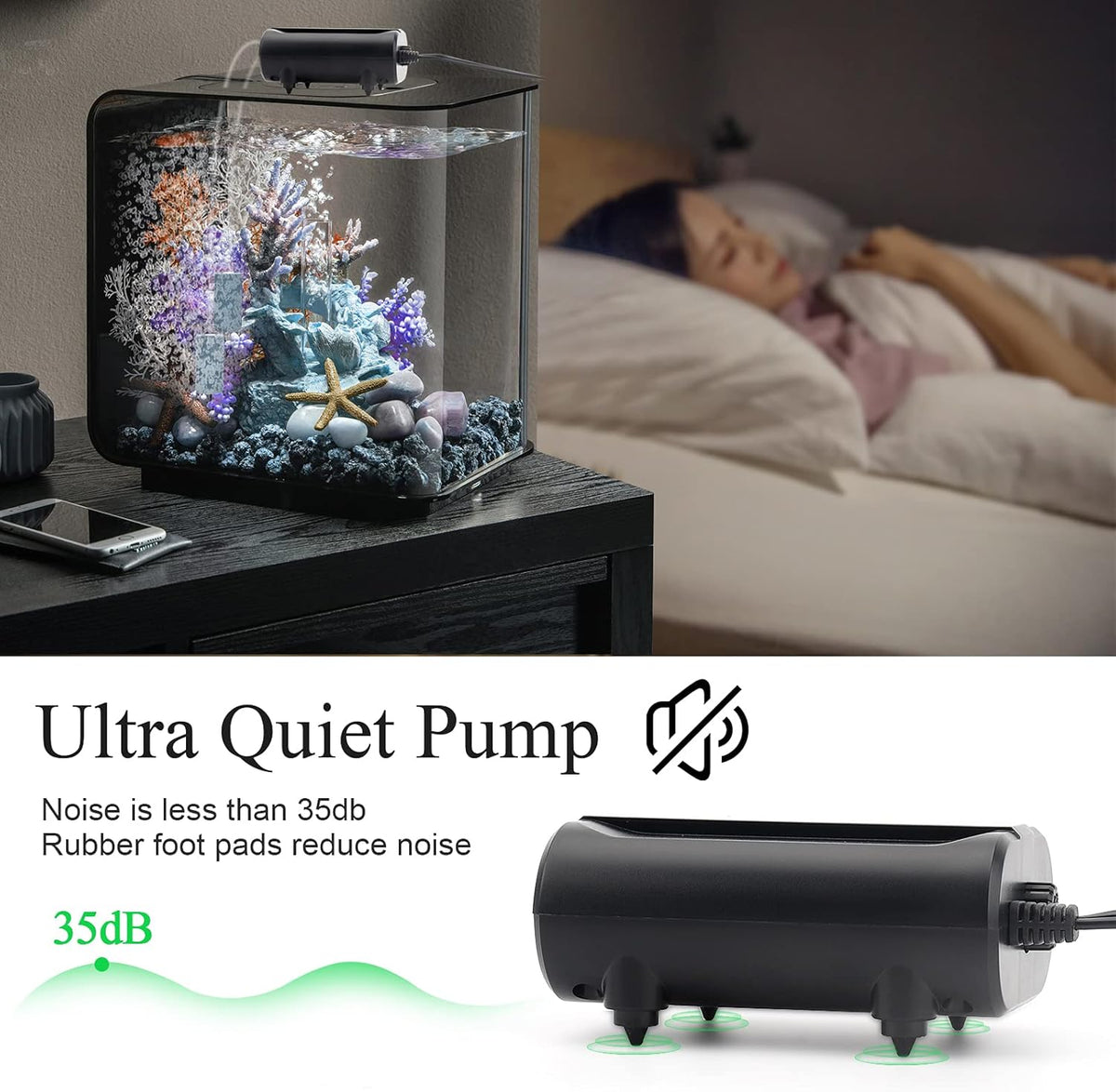 AQQA Aquarium Air Pump, 3.5W Dual Outlet Oxygen Pump - 3.5W (for 1-50 gallon) - image 4