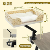 PAWZ Road Cat Desk Bed for Indoor Cats, Wicker Cat Bed for Desk Supports Up to 50 lbs, 360° Rotation & Adjustable Soft Plush Cats Hammock for Desktop, White