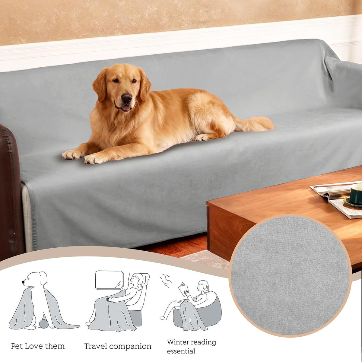 Ameritex Pet Bed Blanket Reversible 100% Waterproof Velvet Super Soft - 82x82 Inches / Silvergrey+grey - image 3