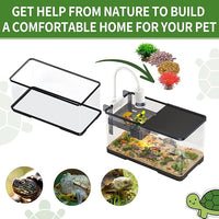 (Tank + Light + Filter + Filter Balls) Turtle Tank Kit, Turtle Tank Starter Kit,Bottom Drainage, Multi-Function Areas for Turtles, Crabs,Fishes, Amphibians,Reptiles. (21.65 × 12.28 × 12.28 Inch)